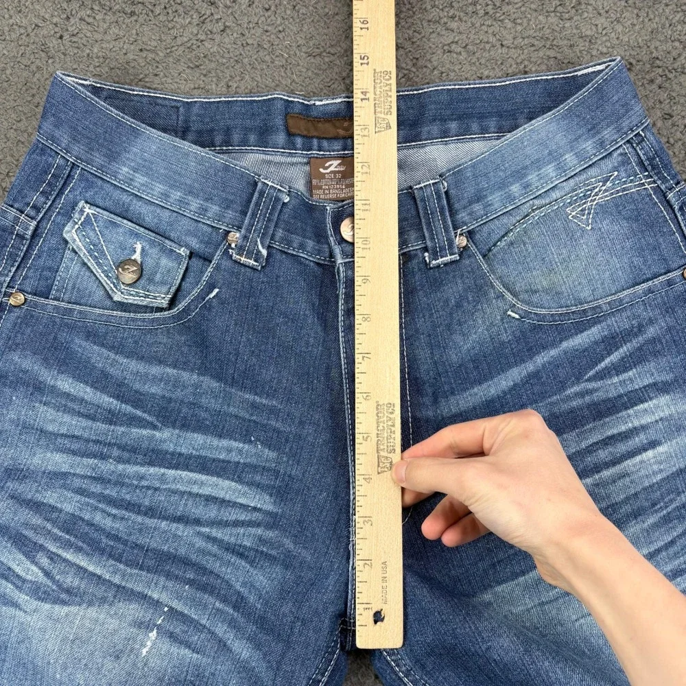 Zinzu Mens Size 32 Denim Shorts Blue Embroidered Baggy Y2K‎ Streetwear Jorts